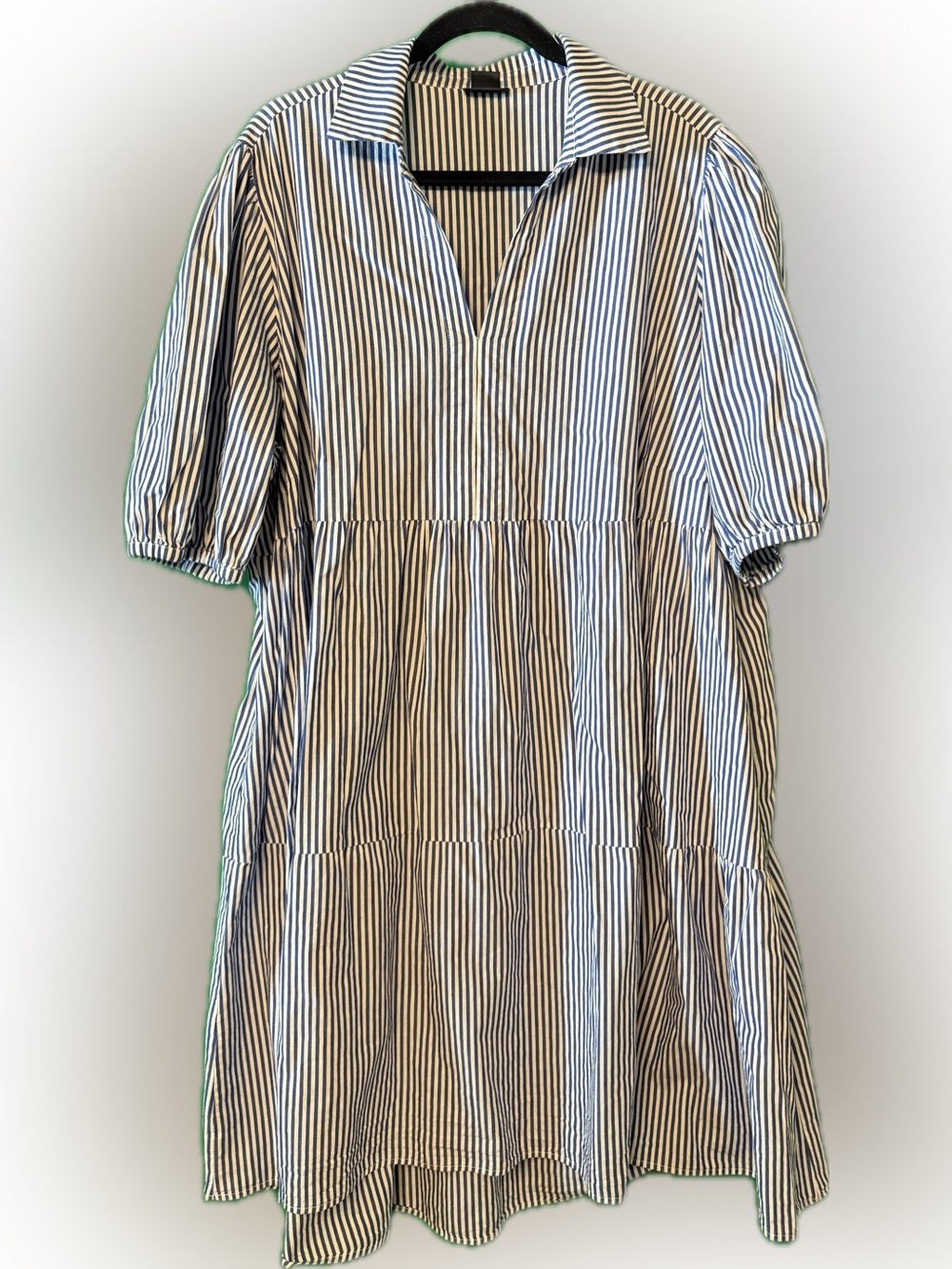 Striped Blue and White Tiered Collared Dress